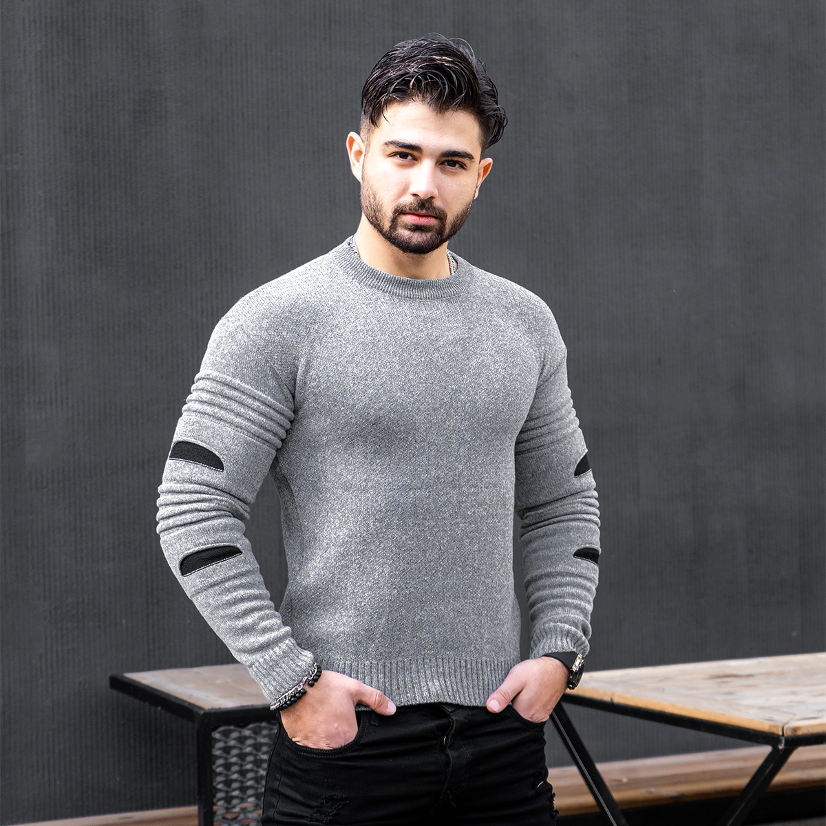 پلیور زاپ دار مردانه طوسی مشکی مدل solan