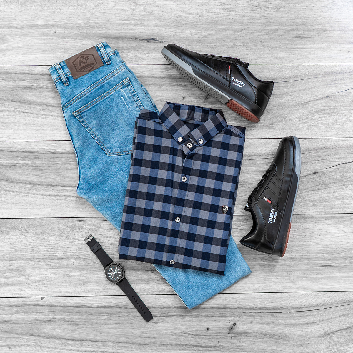 پیراهن چهار خونه آبی مردانه مدل Morik