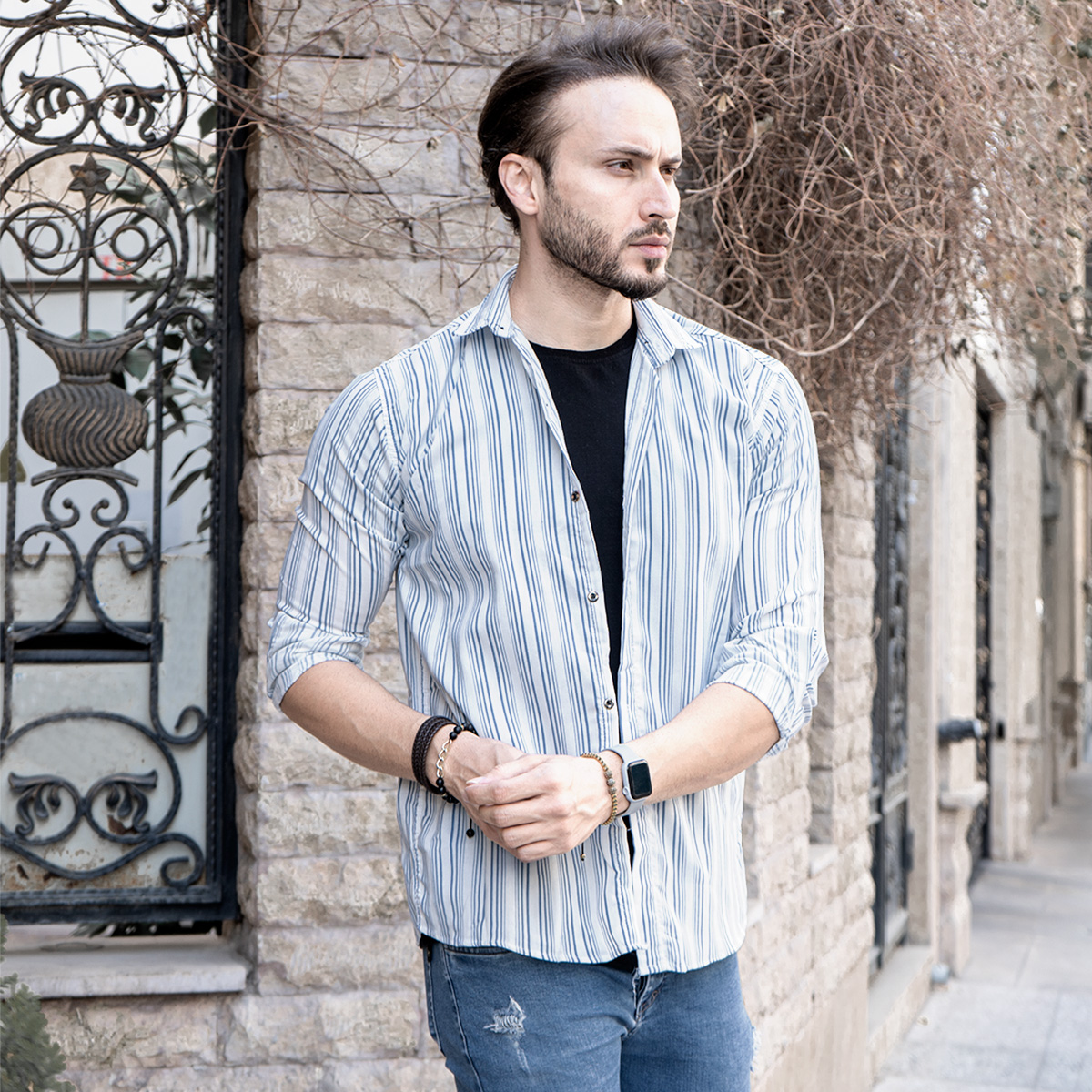 پیراهن مردانه راه راه مدل Bhf