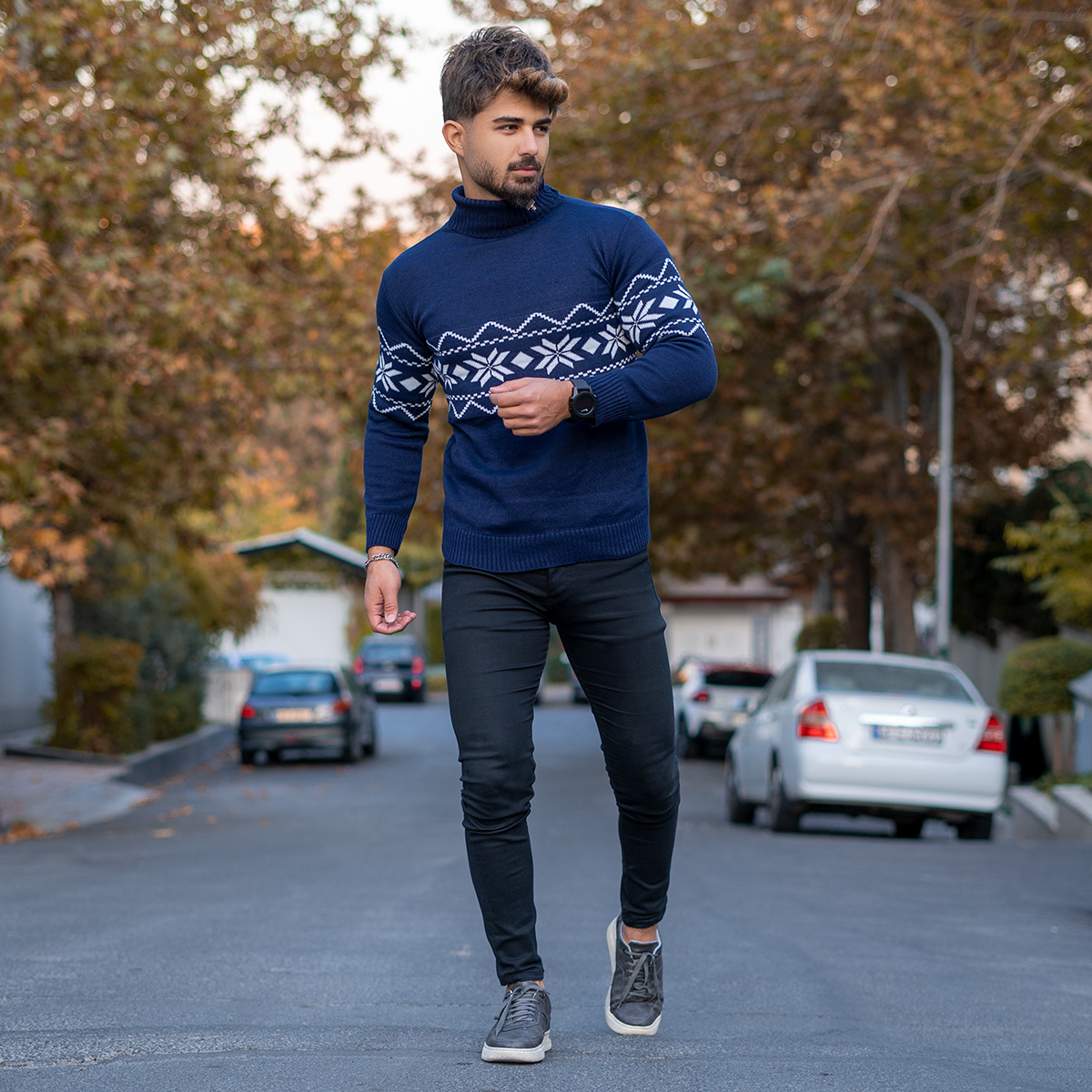 یقه اسکی مردانه سرمه ای مدل Arja