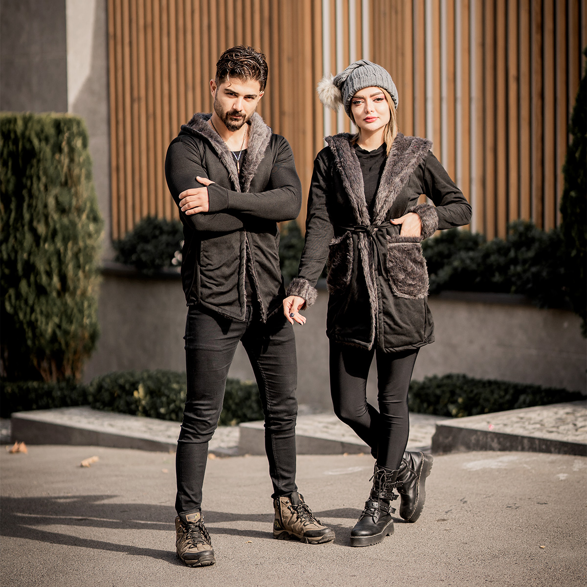 ست شنل مردانه و زنانه خزدار طوسی مدلnivo