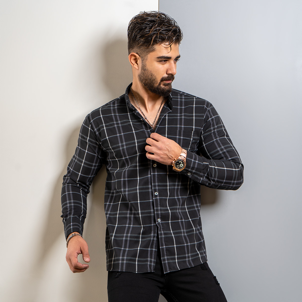 پیراهن راه راه مردانه(T) مشکی مدل arshia