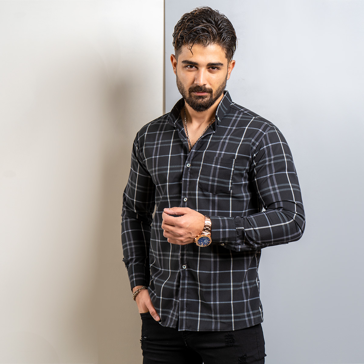 پیراهن راه راه مردانه(T) مشکی مدل arshia