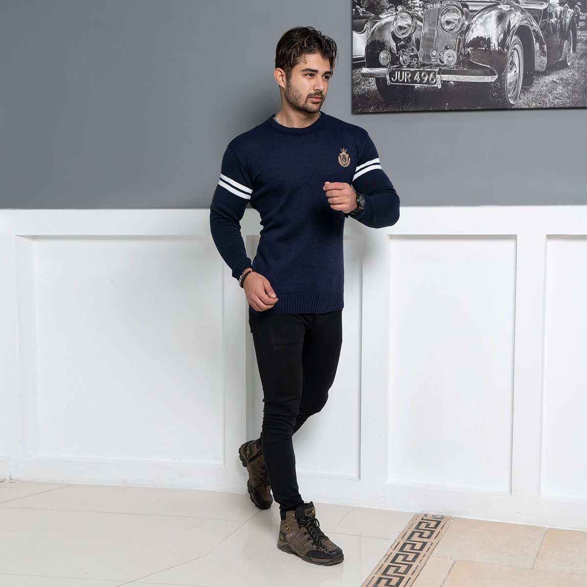 پلیور مردانه سرمه ای مدل Akar