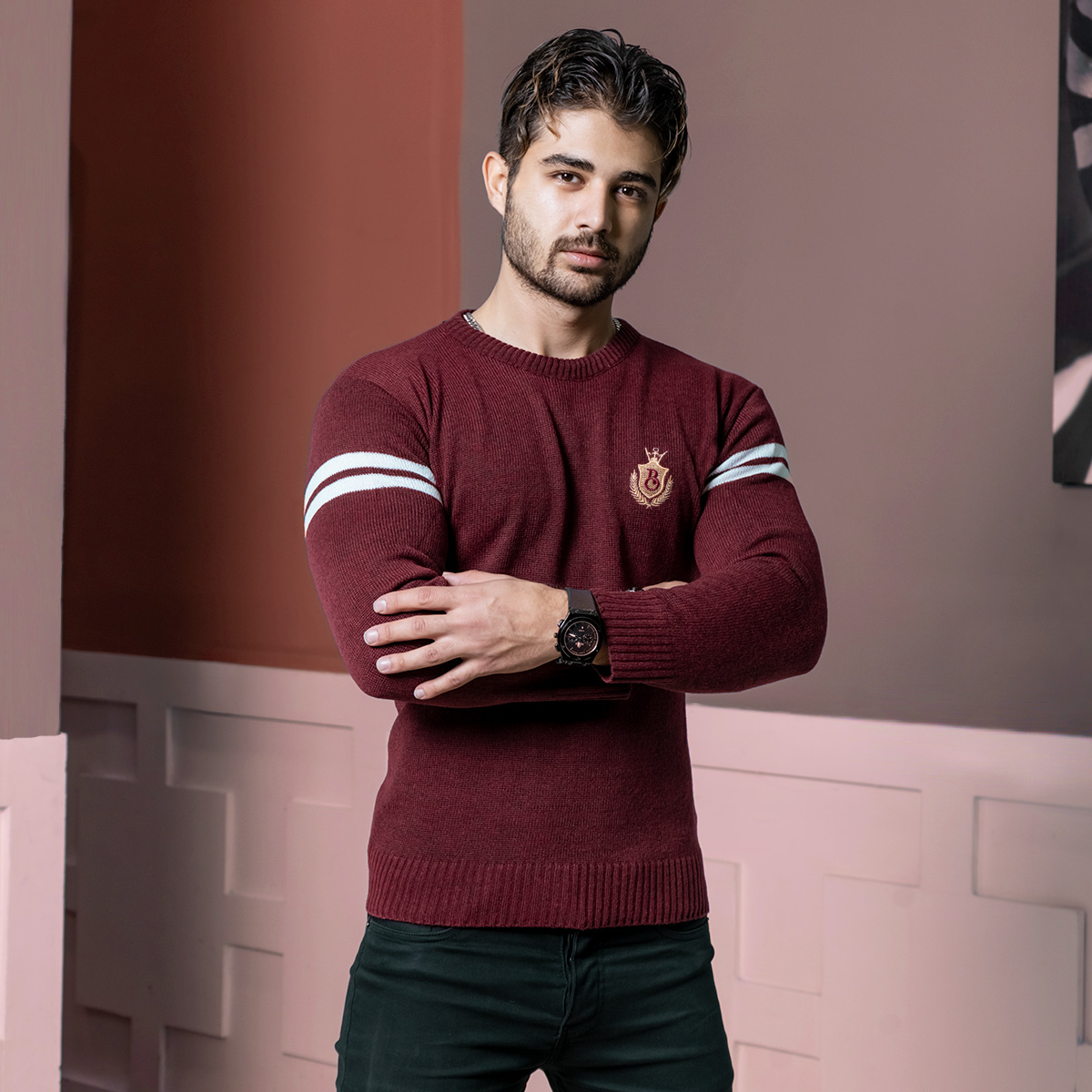 پلیور مردانه زرشکی مدل Akar