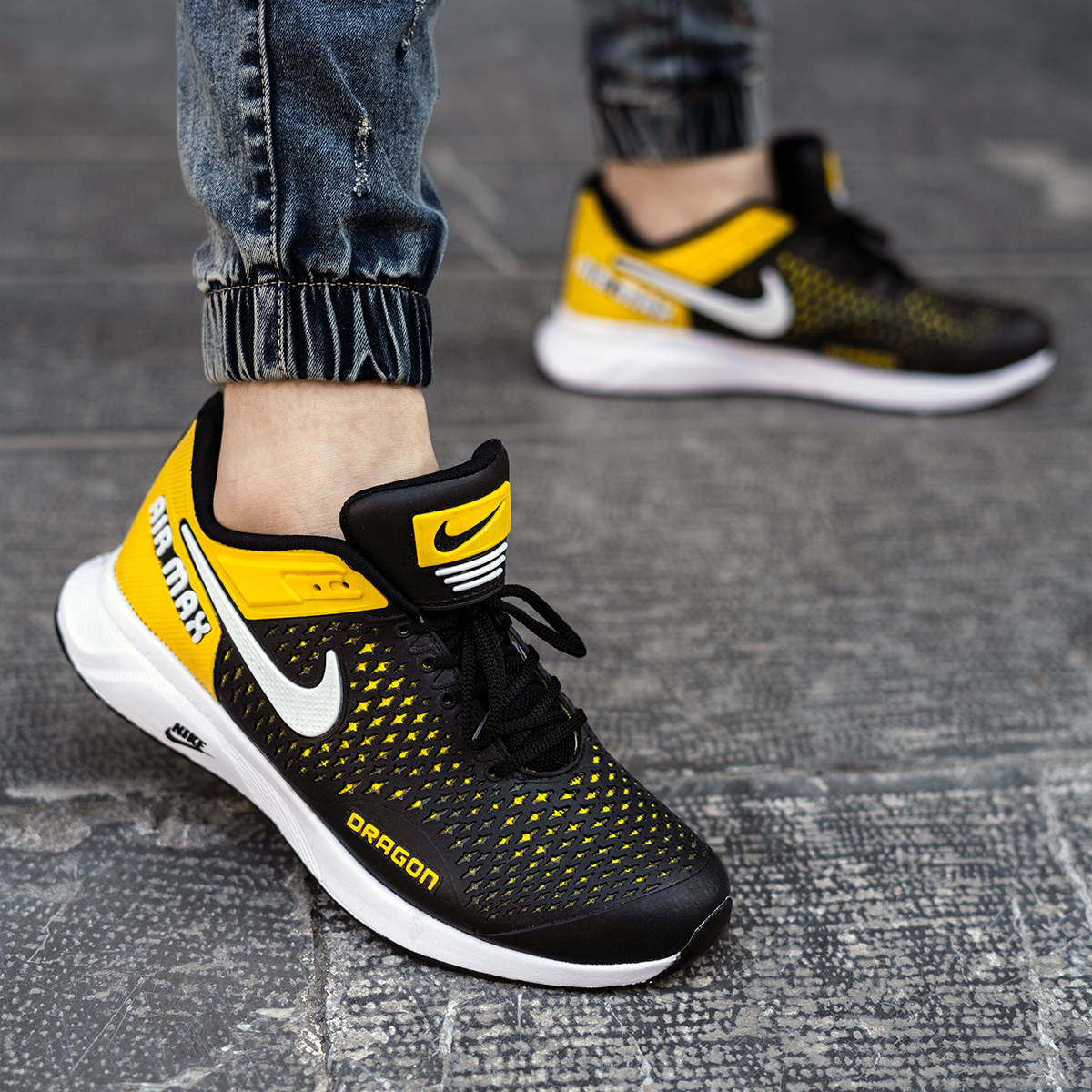 کفش ورزشی نایک مشکی زرد مردانه مدلDRAGON