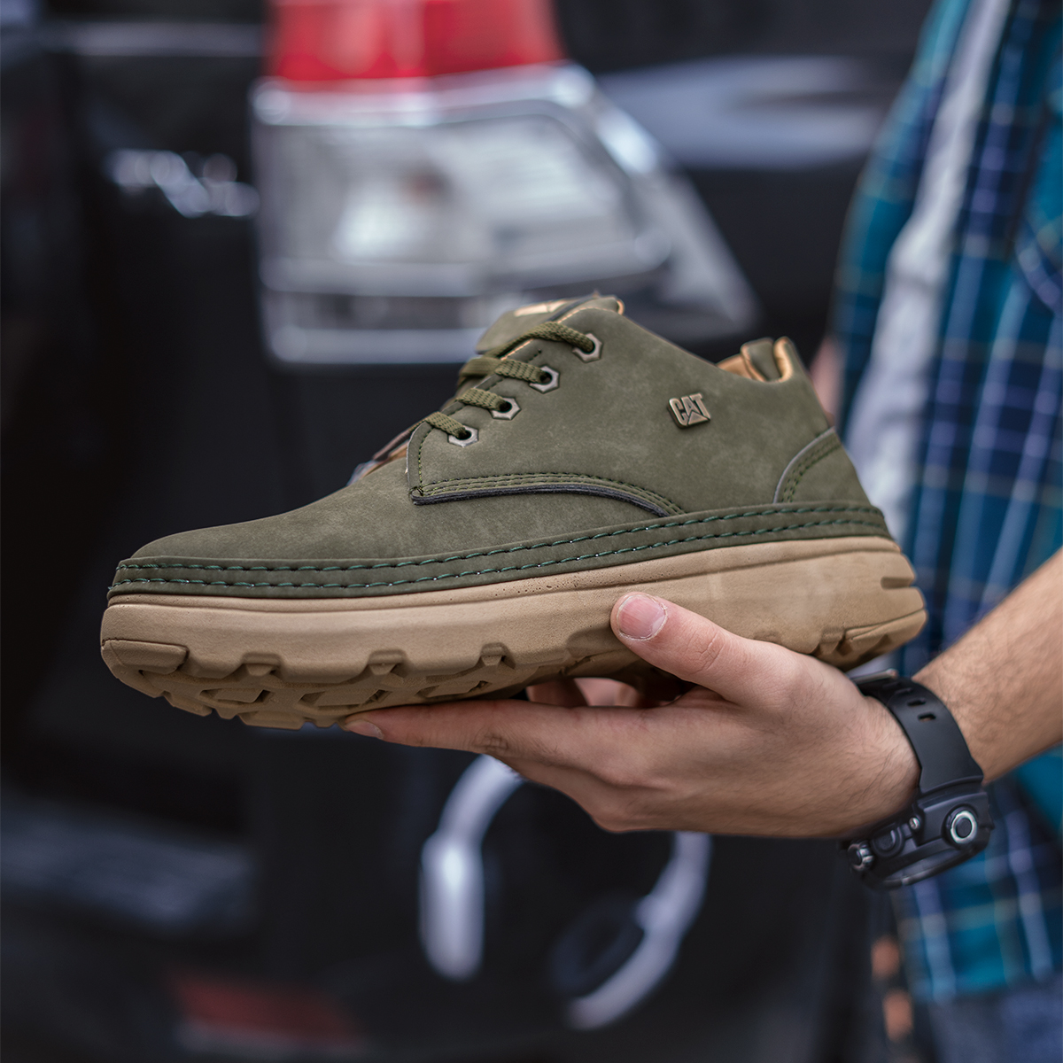 کفش تخت CAT سبز زیتونی مردانه مدل Magno