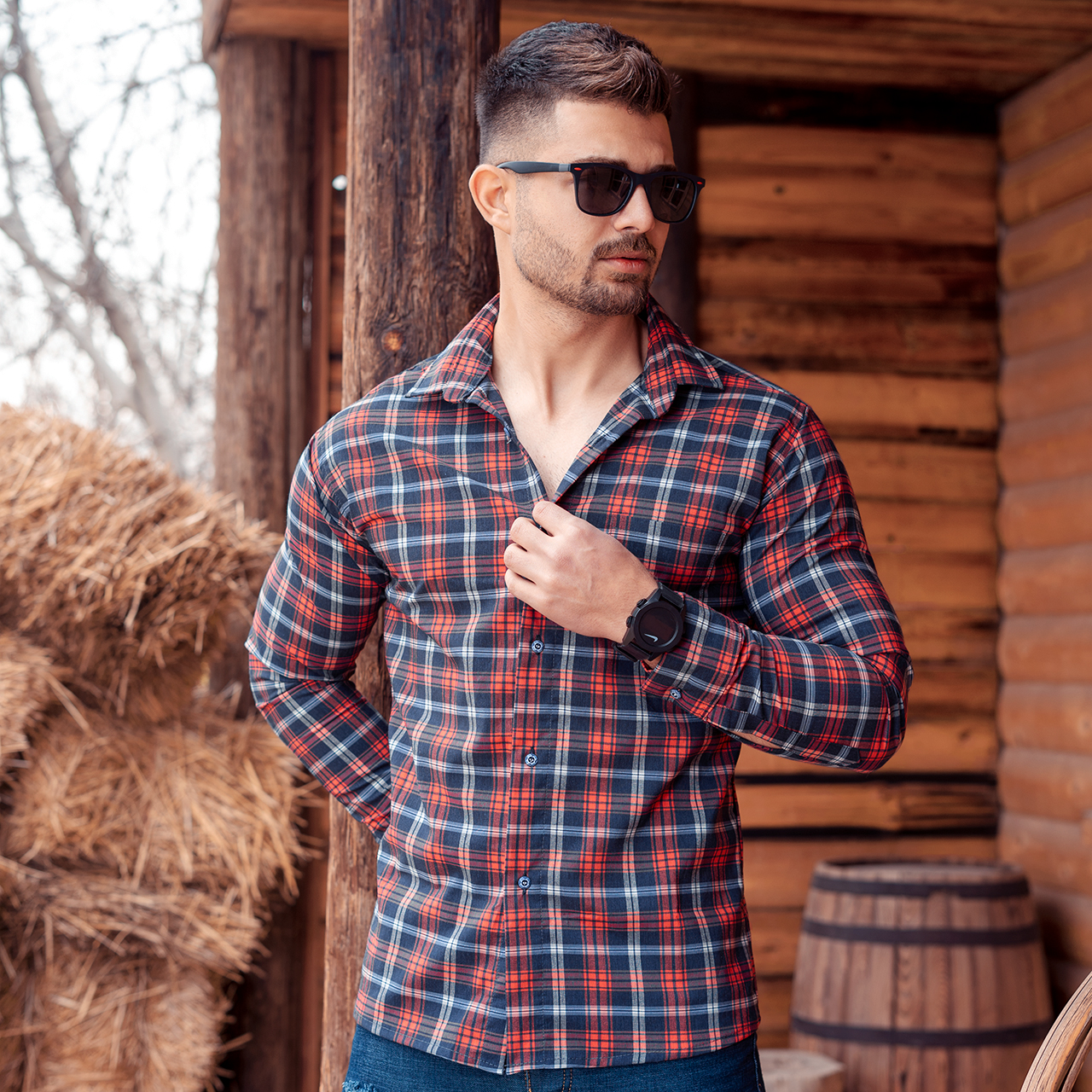 پیراهن چهارخانه قرمز سرمه ای مدلDivan