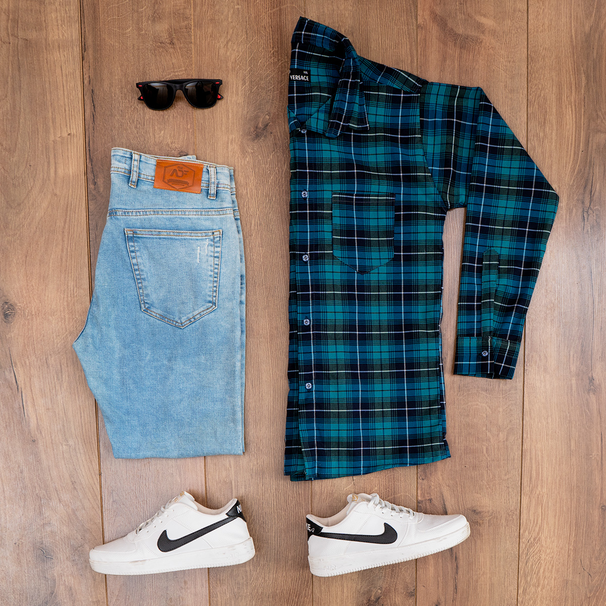 پیراهن چهارخانه سبزسرمه ای مردانه مدلDivan