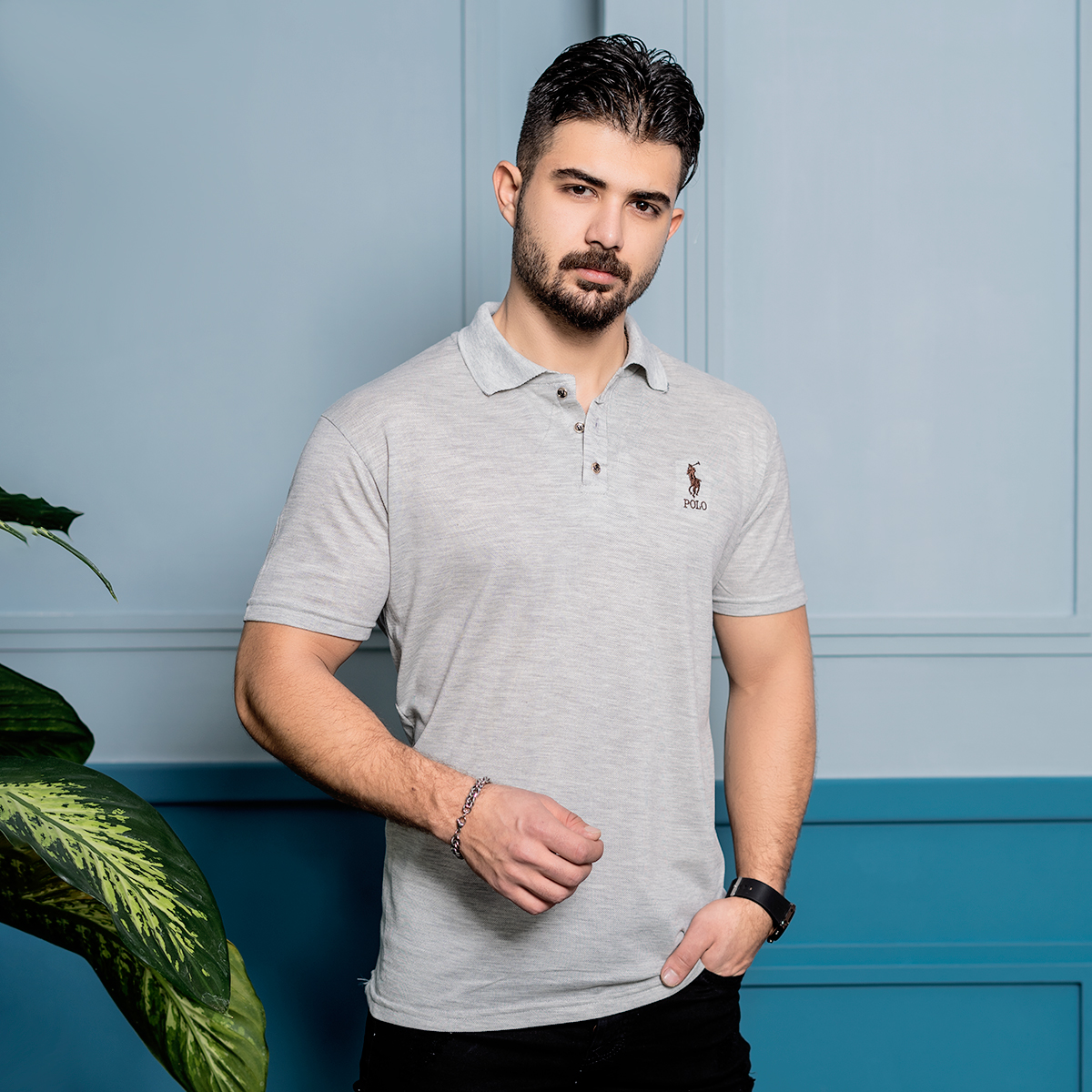 تیشرت Polo طوسی روشن مردانه مدل Y82