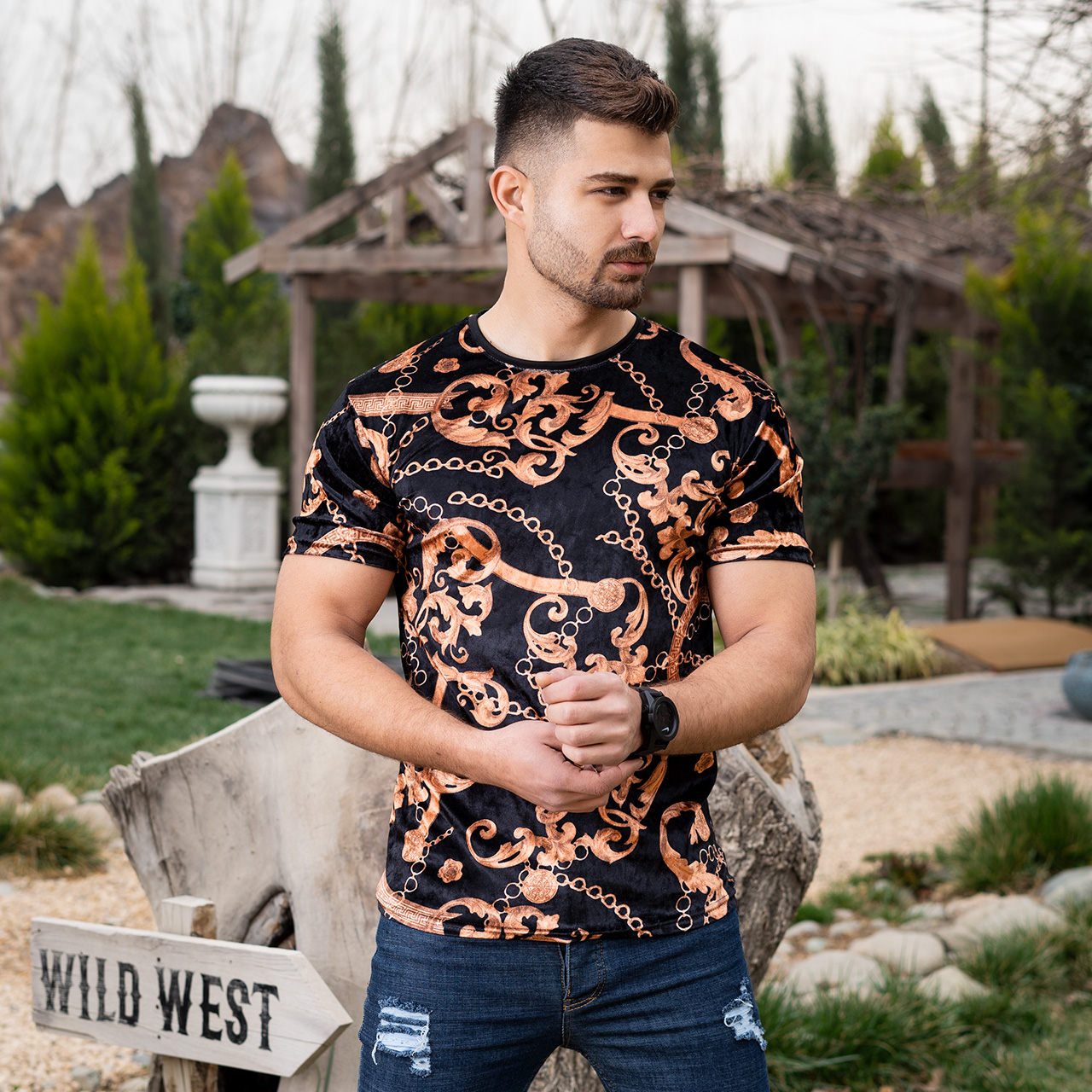 تیشرت مخمل مردانه طرح زنجیر مدلTomas