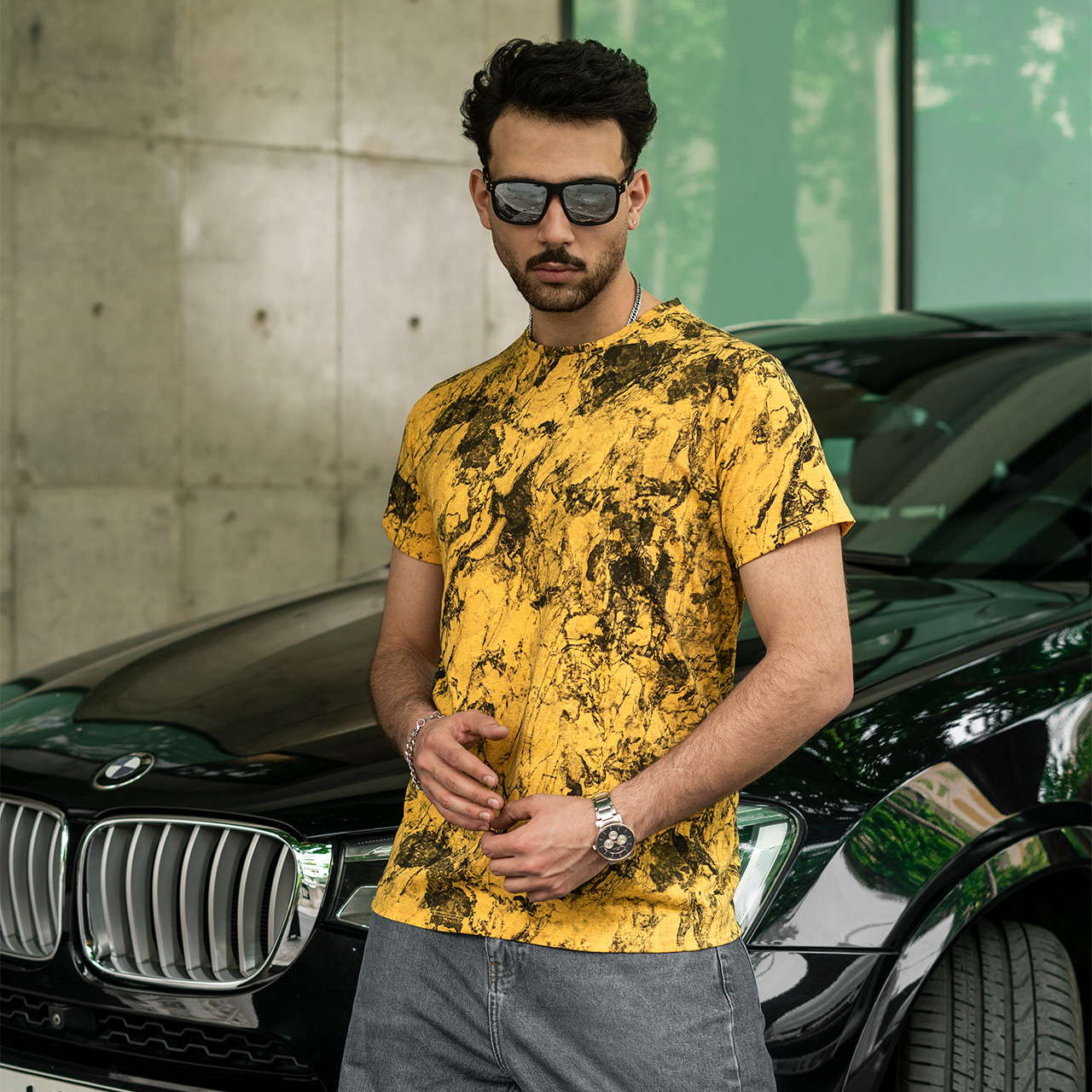 تیشرت مردانه زرد آبرنگی مدل 61