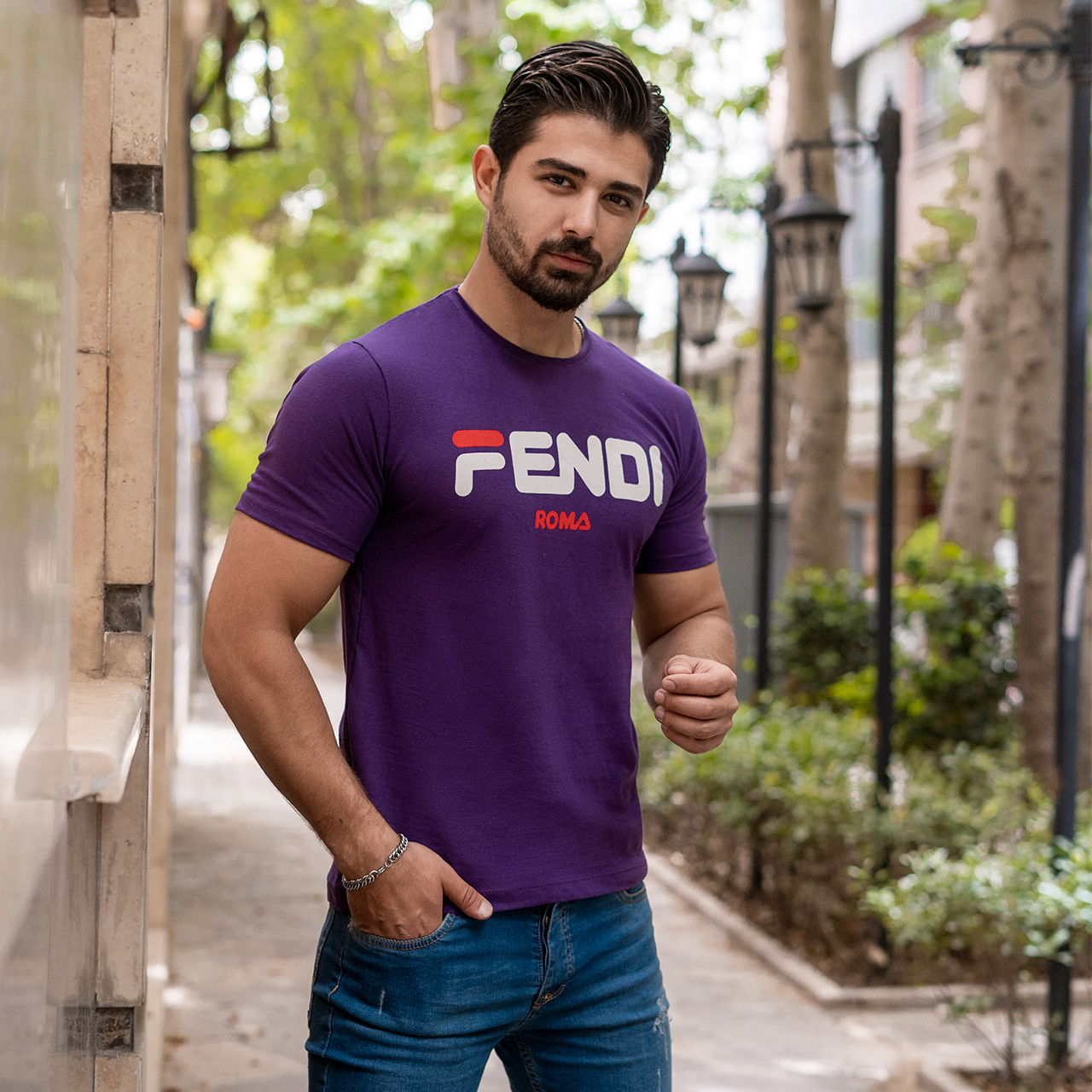 تیشرت فندی بنفش مردانه مدل Roma