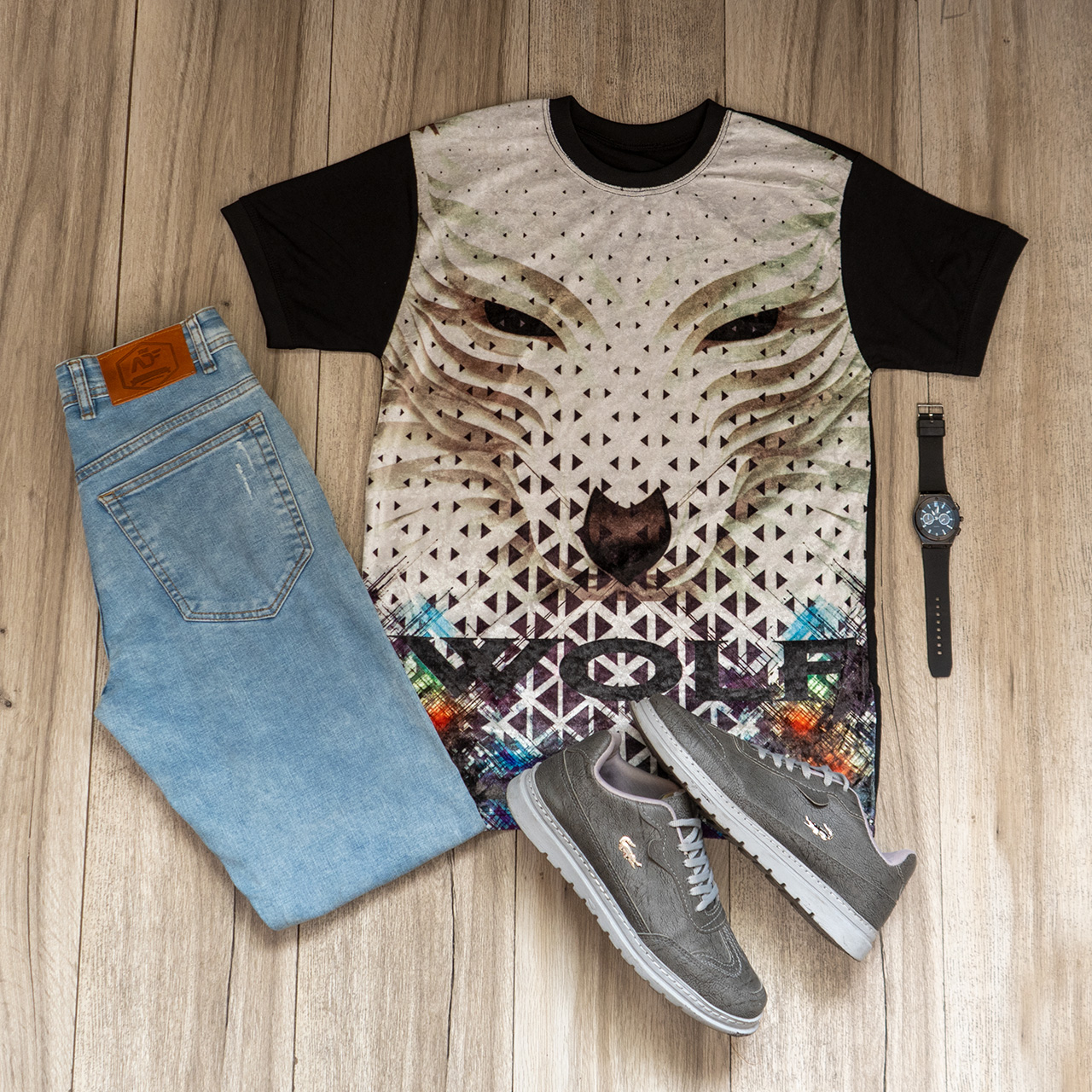 تیشرت مخمل گرگ سفید مردانه مدلL106