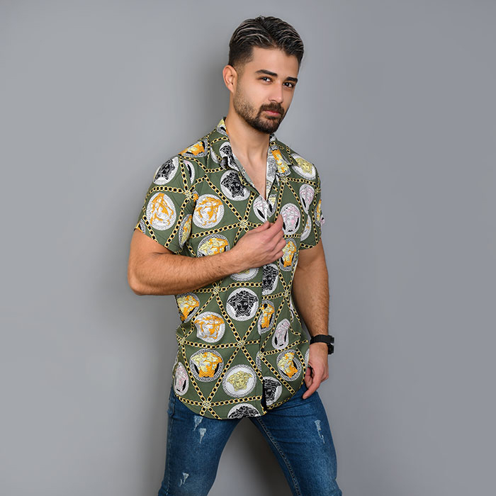 پیراهن هاوایی مردانه ورساچه سبز مدل p8