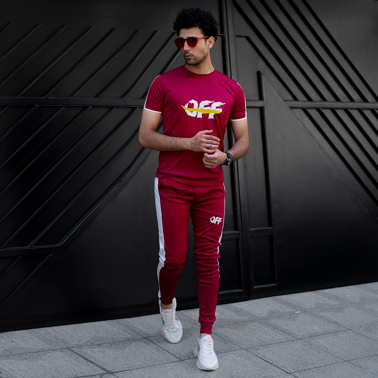 ست تیشرت شلوار off قرمز مردانه مدل O77