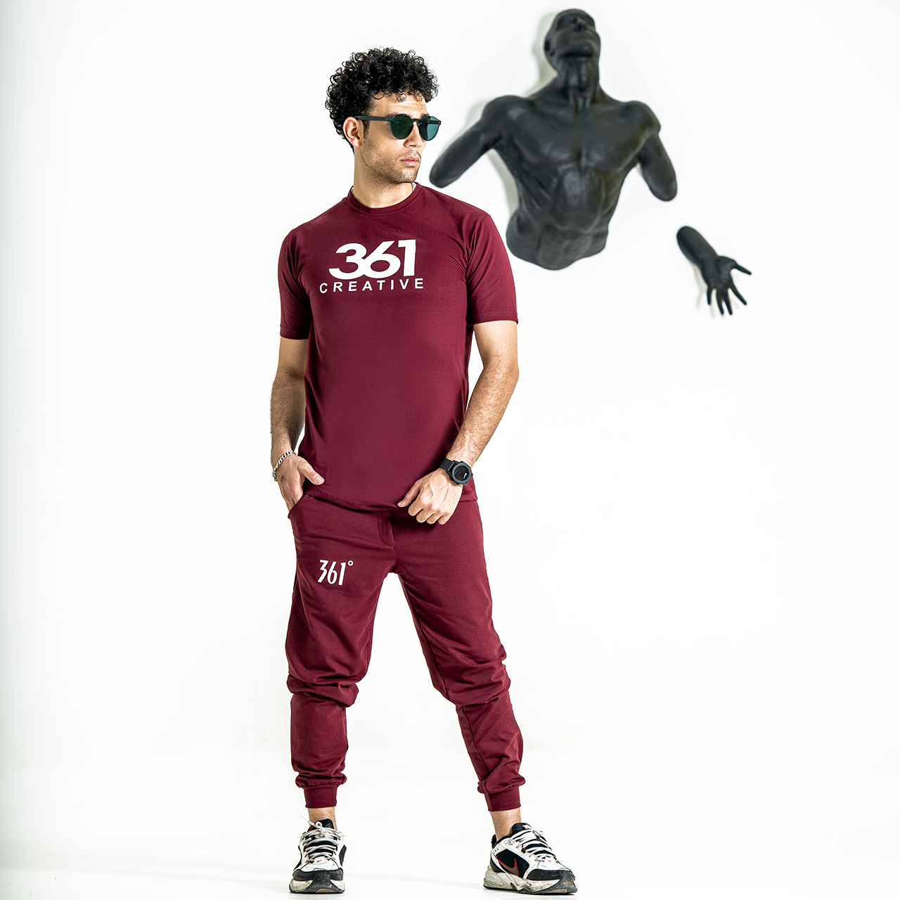 ست تیشرت شلوار مردانه زرشکی مدل 361