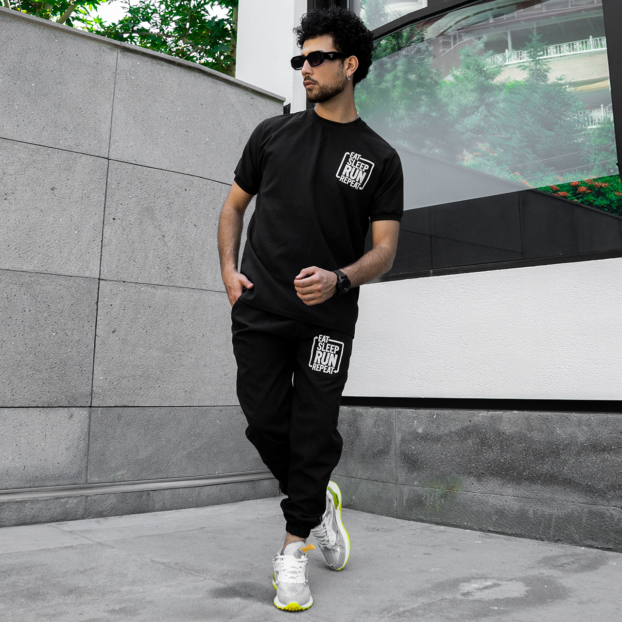 ست تیشرت شلوار مردانه مشکی مدل Lota