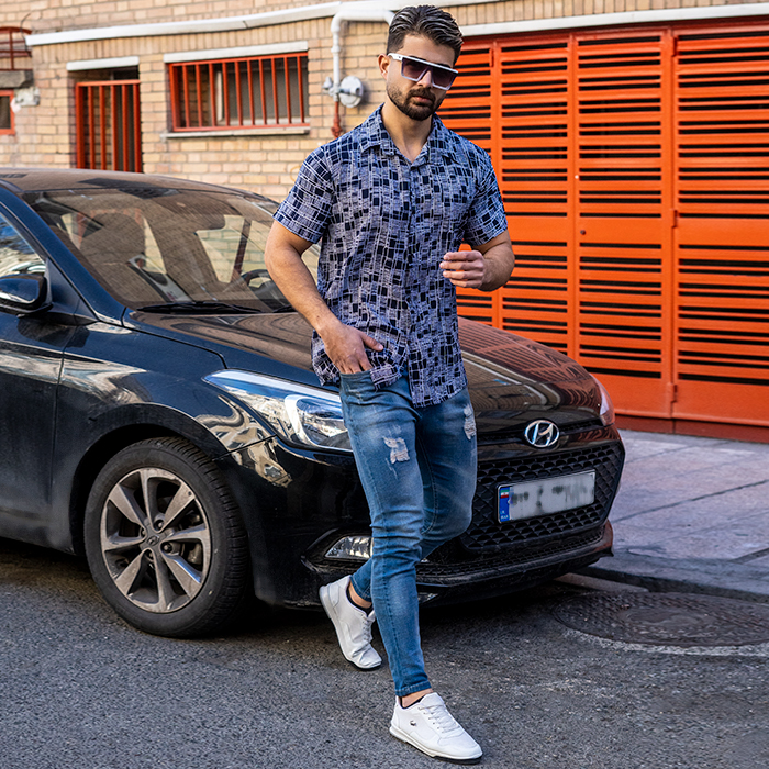 پیراهن هاوایی طرح خطوط مردانه مدل L52