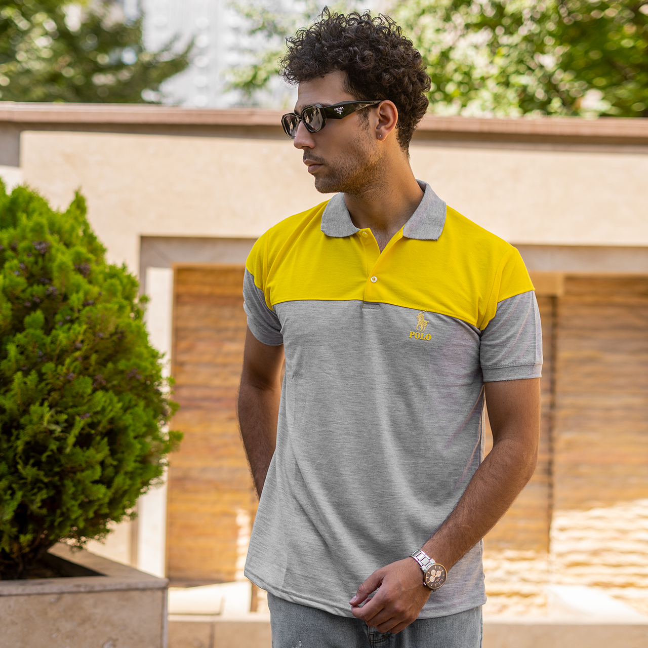 تیشرت مردانه POLO طوسی- زرد مردانه Mazyar