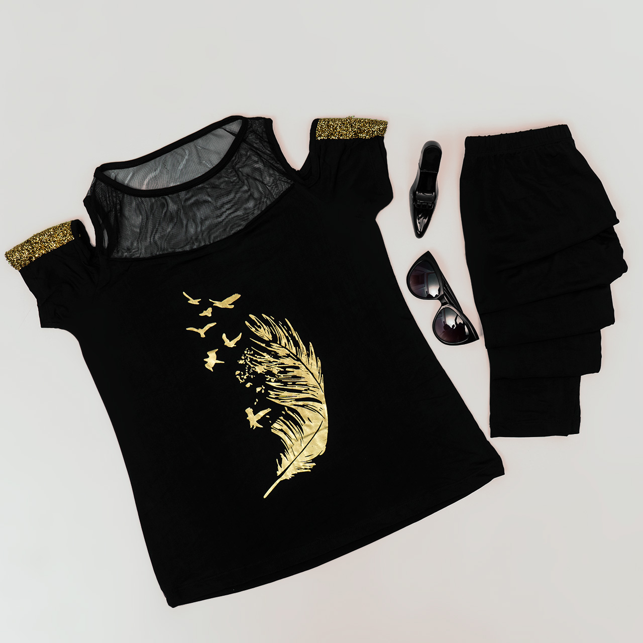 ست بلوز شلوار دخترانه طرح پر مدل Serin