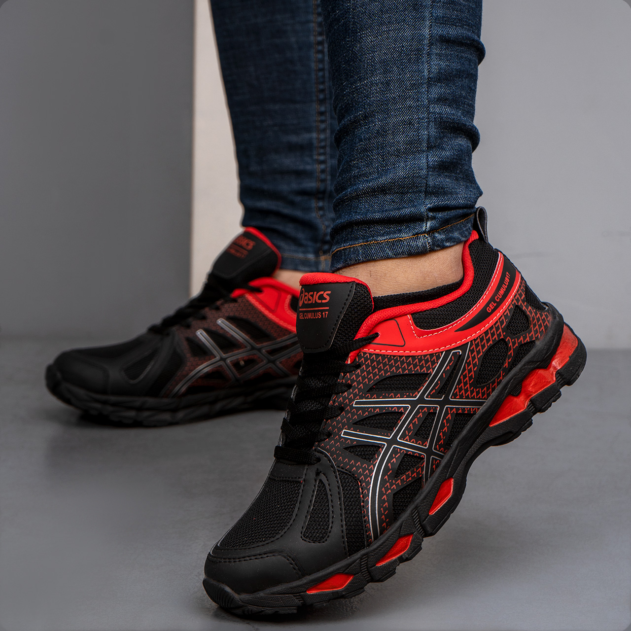 کفش ورزشی اسیکس مشکی-قرمز مردانه مدل GEL17