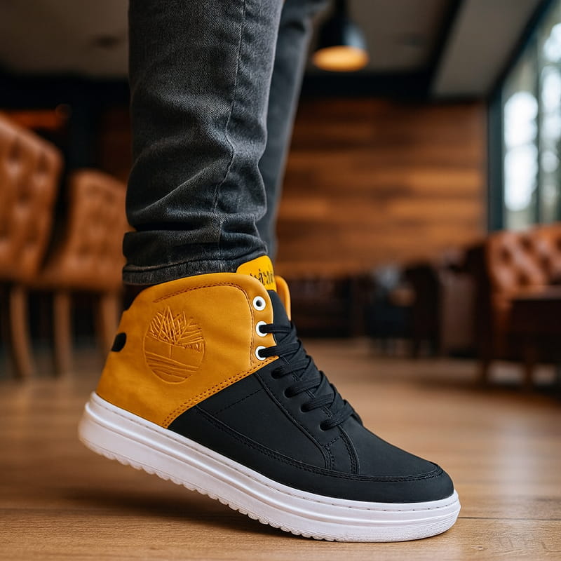 کفش ساقدار مردانه مشکی عسلی مدل R88