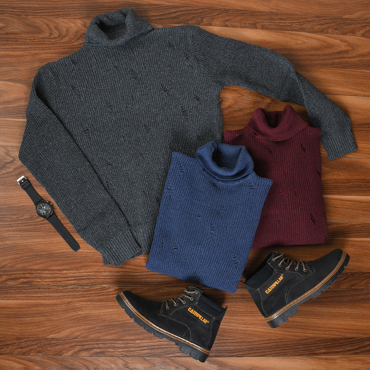 پلیور یقه اسکی کرم زاپ دار مردانه مدل U10