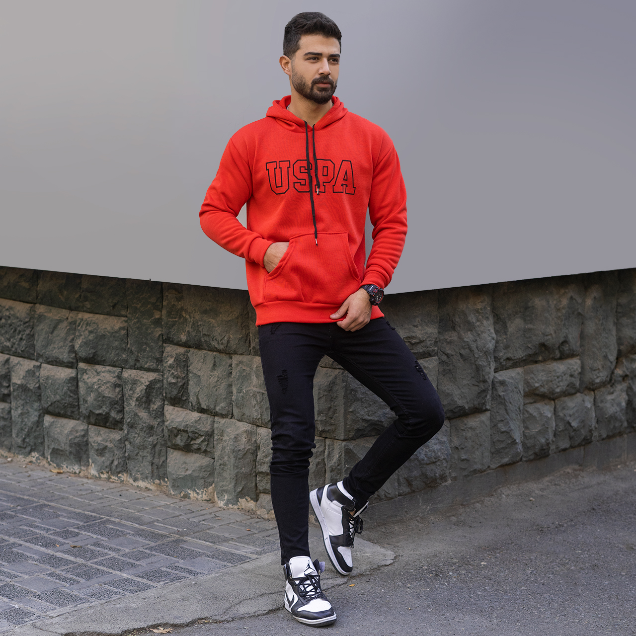 هودی مردانه USPA قرمز مدل Sarmad