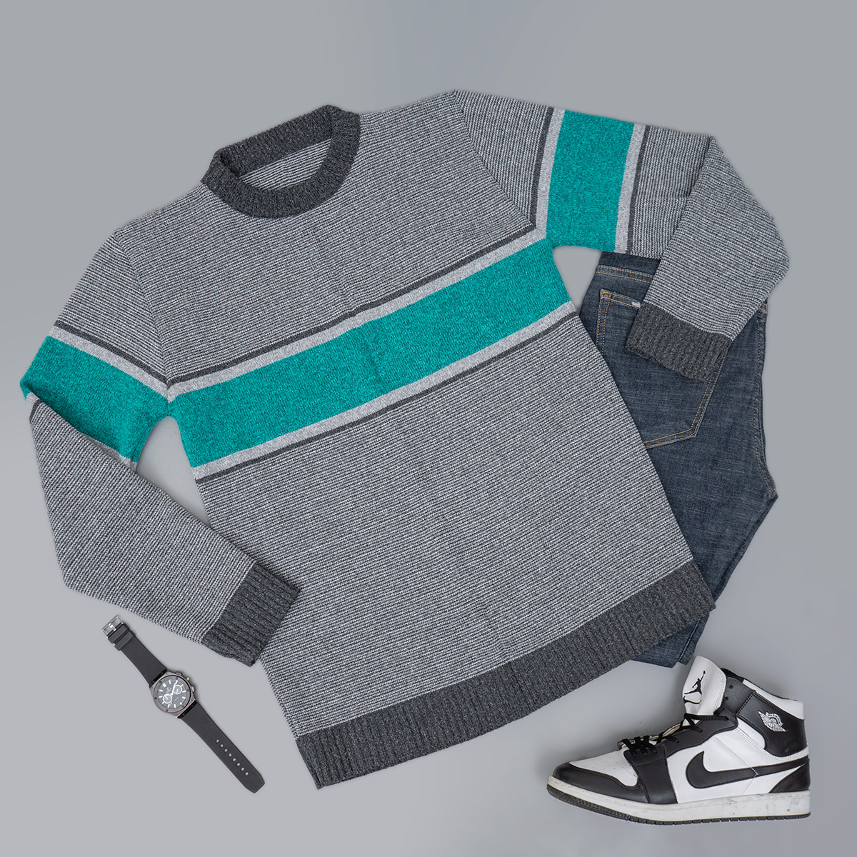 پلیور مردانه سبز-طوسی مدل Madis