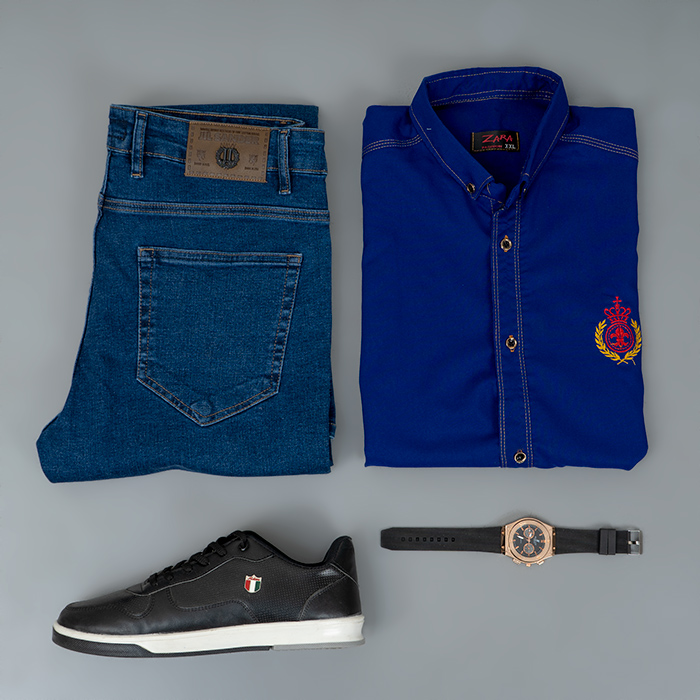 پیراهن مردانه آبی کاربنی مدل Gabi