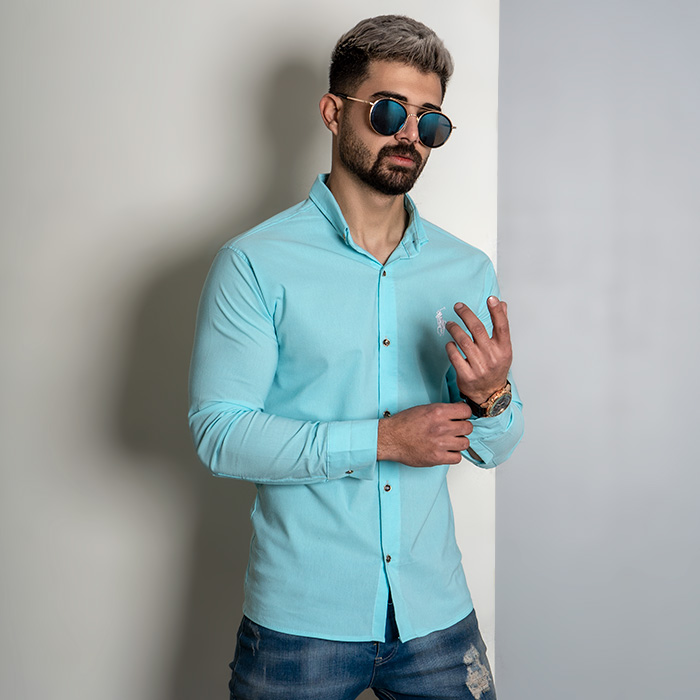 پیراهن مردانه آبی فیروزه ای مدل VQ
