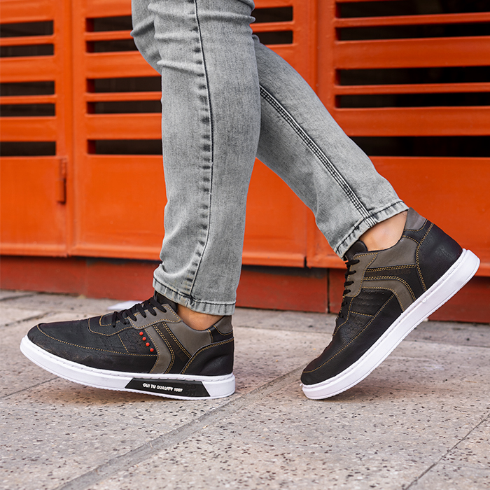 کفش تخت مشکی طوسی مردانه مدل Guitu