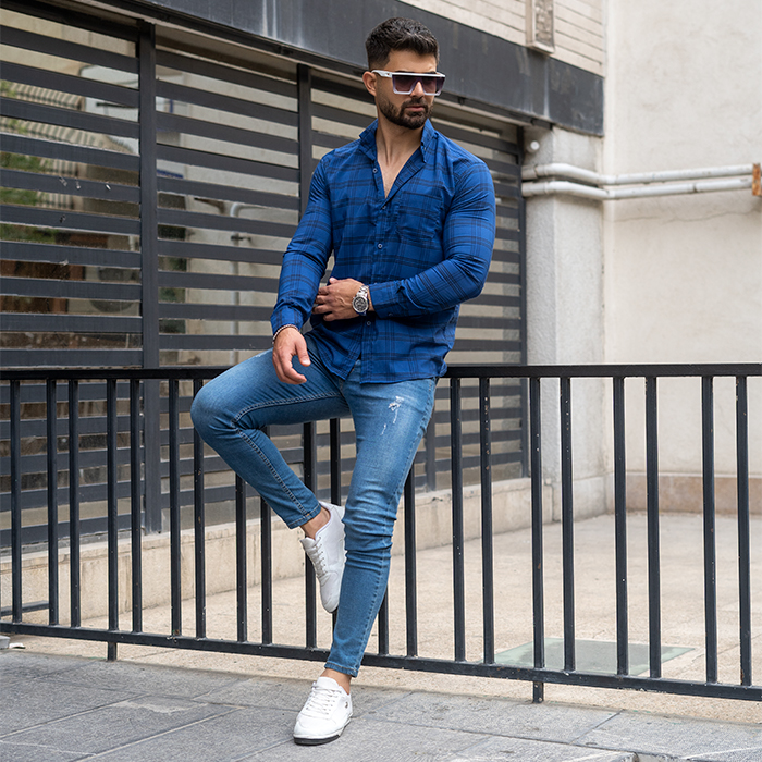 پیراهن مردانه آبی مدل Tanpoosh