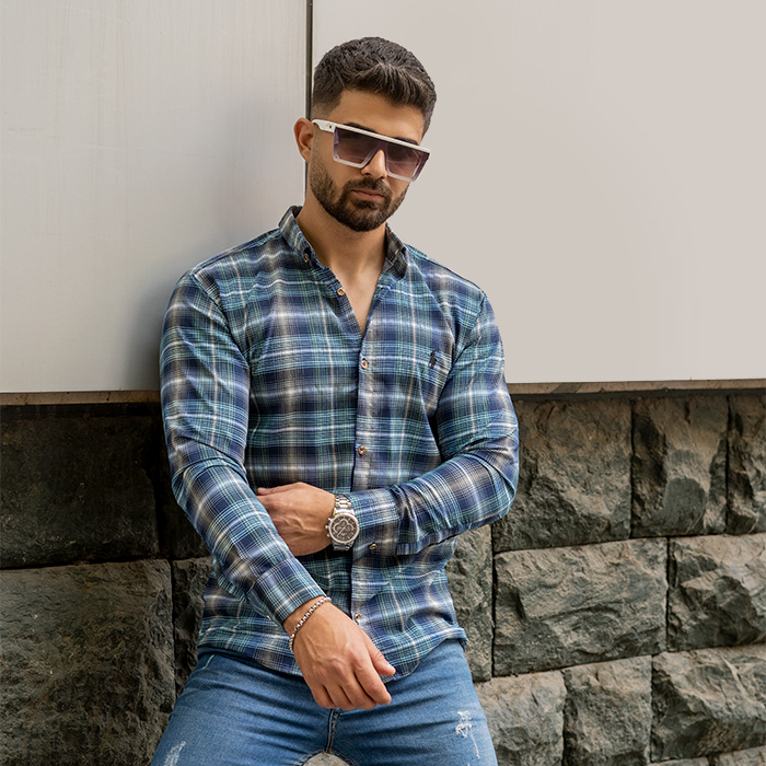 پیراهن مردانه سبز آبی مدل Farzad