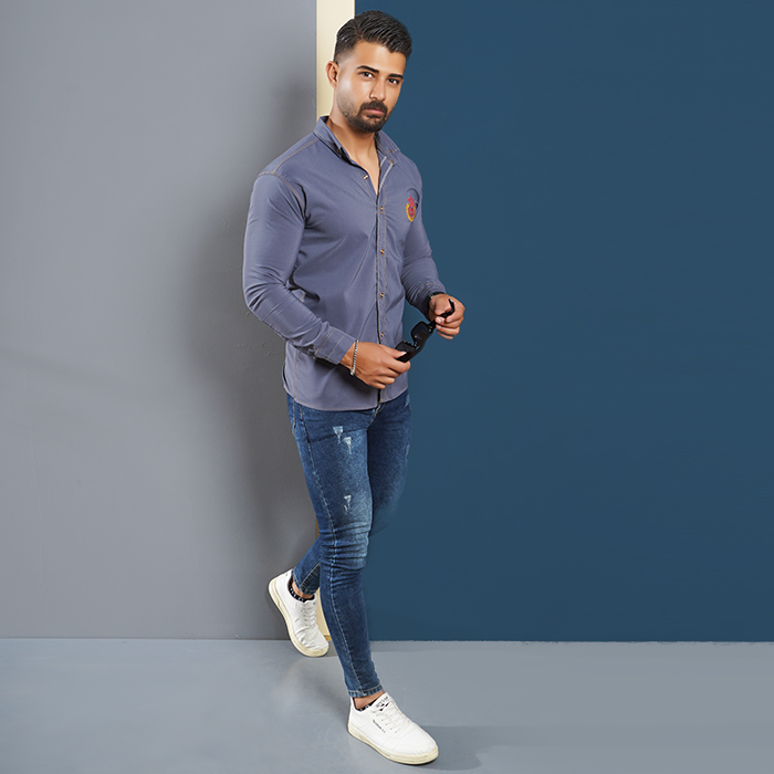 پیراهن مردانه طوسی تیره مدل Gabi