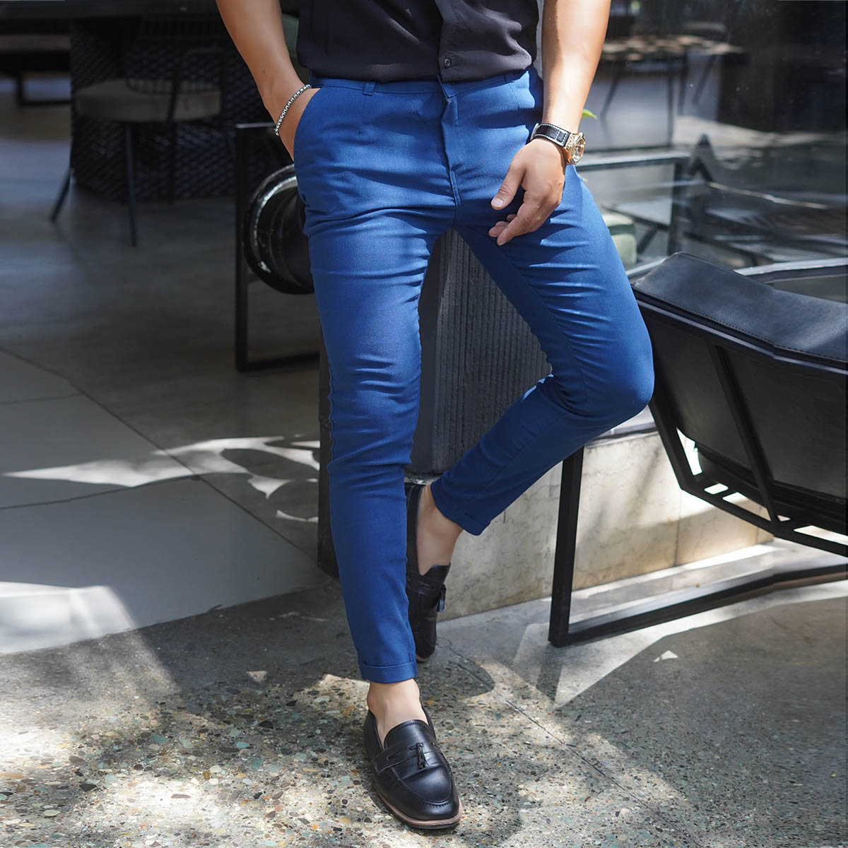 شلوار مردانه آبی مدل MOBIN