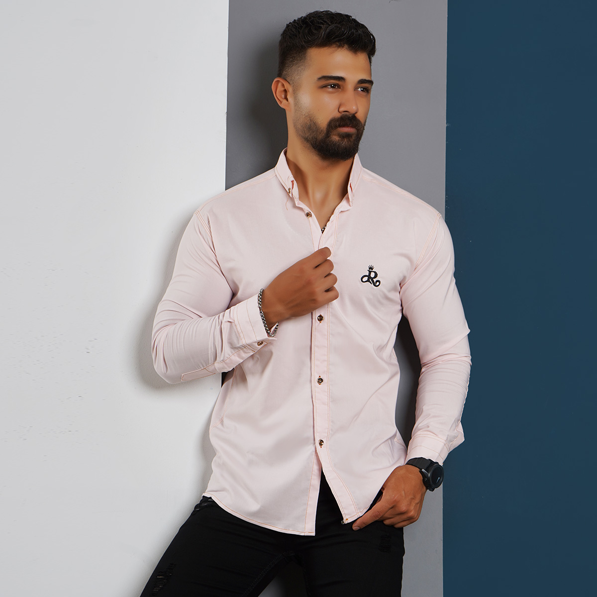 پیراهن مردانه صورتی کم رنگ مدل VQ