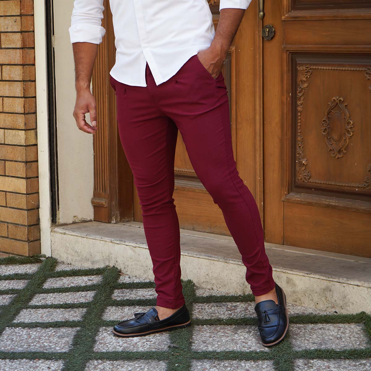 شلوار مردانه زرشکی مدل Mobin