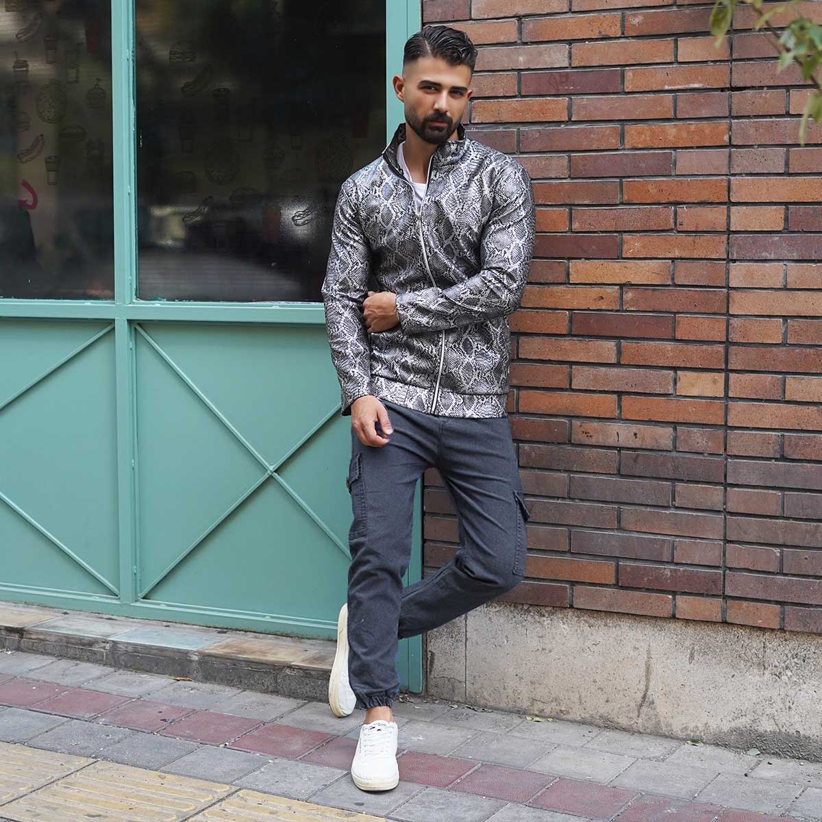 کاپشن چرم مردانه طوسی مدل Peyton