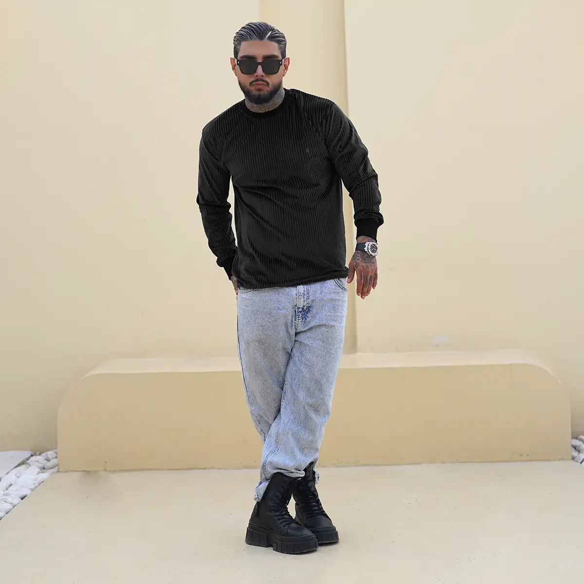 تیشرت آستین بلند مشکی مردانه مدل Behrouz