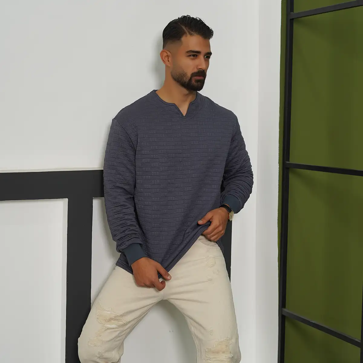 بلوز مردانه طوسی مدل Q99