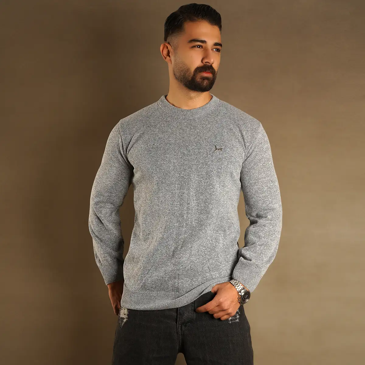 پلیور یقه گرد پوما طوسی مدل Danyal