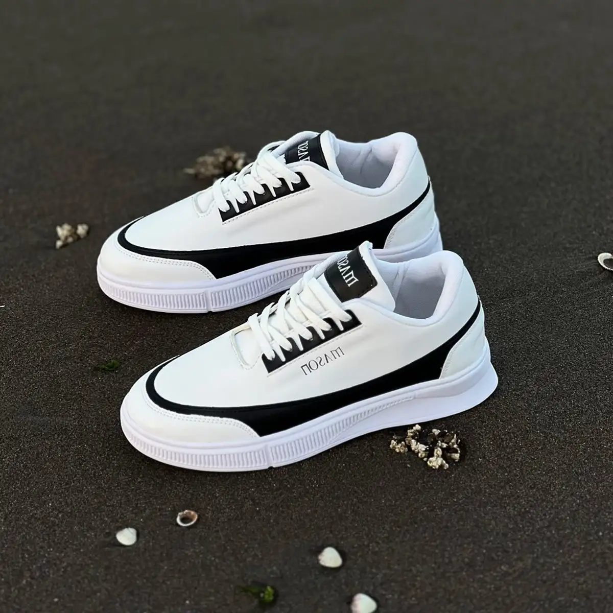 کفش تخت مردانه سفید مشکی مدل Mason