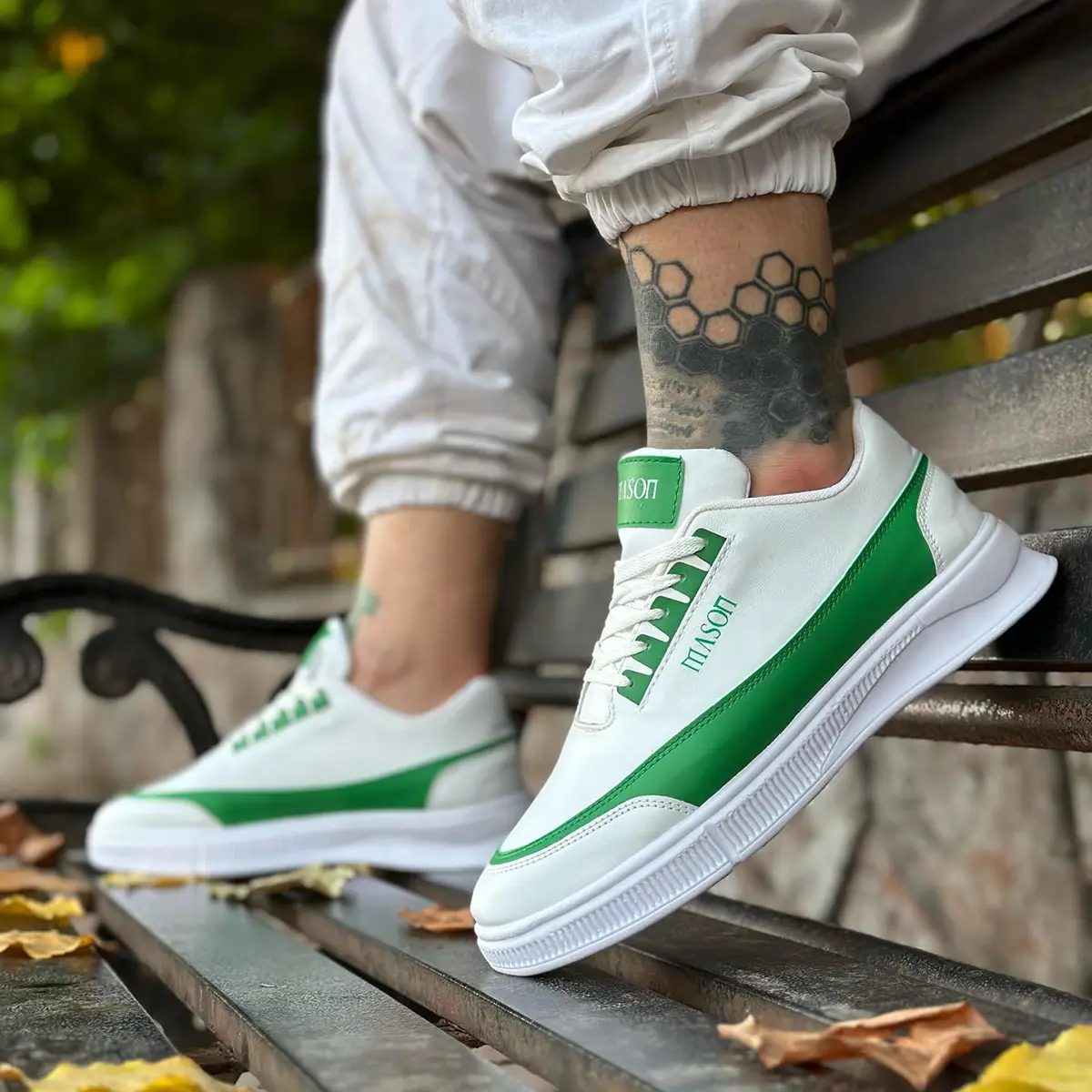 کفش تخت مردانه سفید سبز مدل Mason