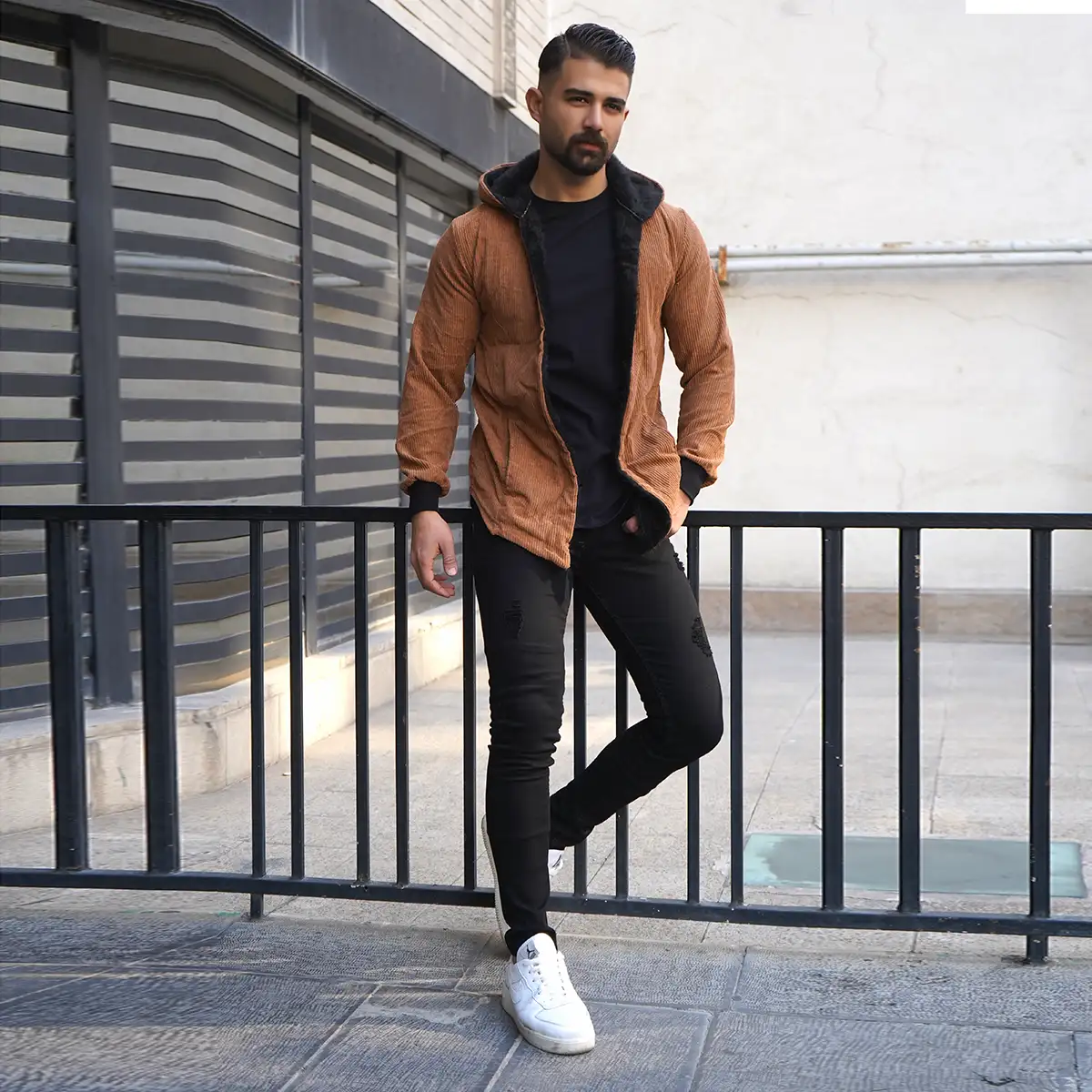 شنل مردانه مخمل کبریتی قهوه ای مدل Alam