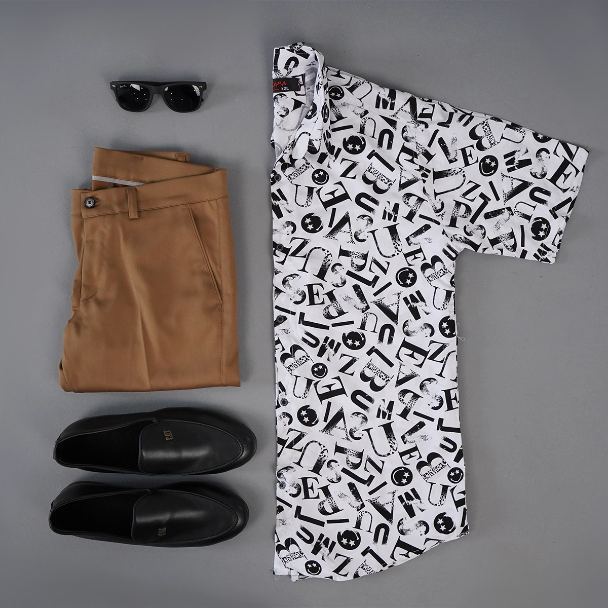 پیراهن هاوایی طرح حروف مردانه مدل W20