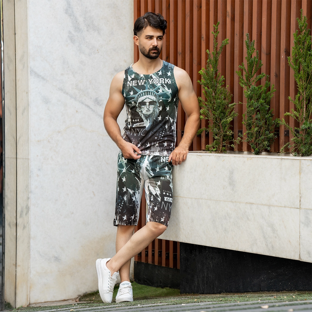 ست رکابی شلوارک مردانه طرح ستاره مدل NYC