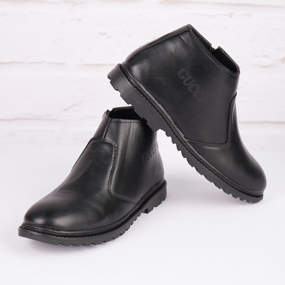 نیم بوت مردانه چرم گوچی مشکی مدل SAMI