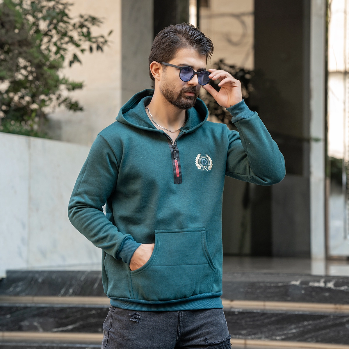 هودی مردانه طرحD سبز مدل Parham